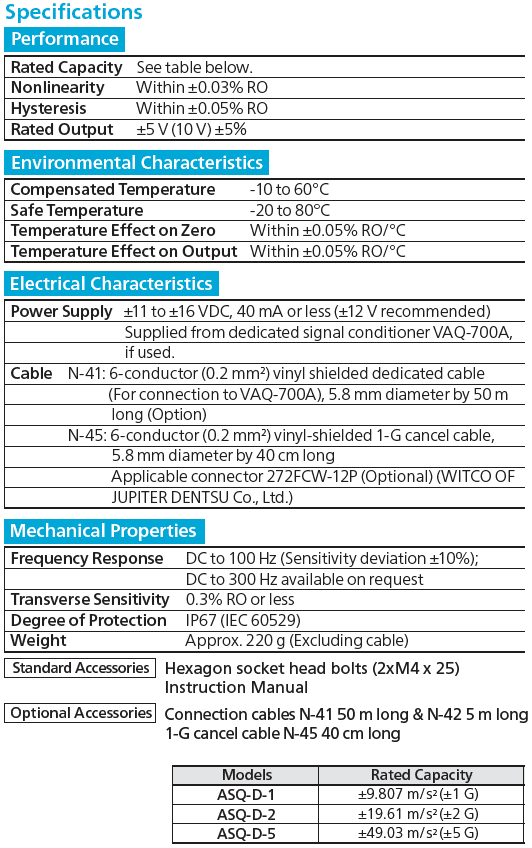 ASQ-D Servo Type Acceleration Transducer